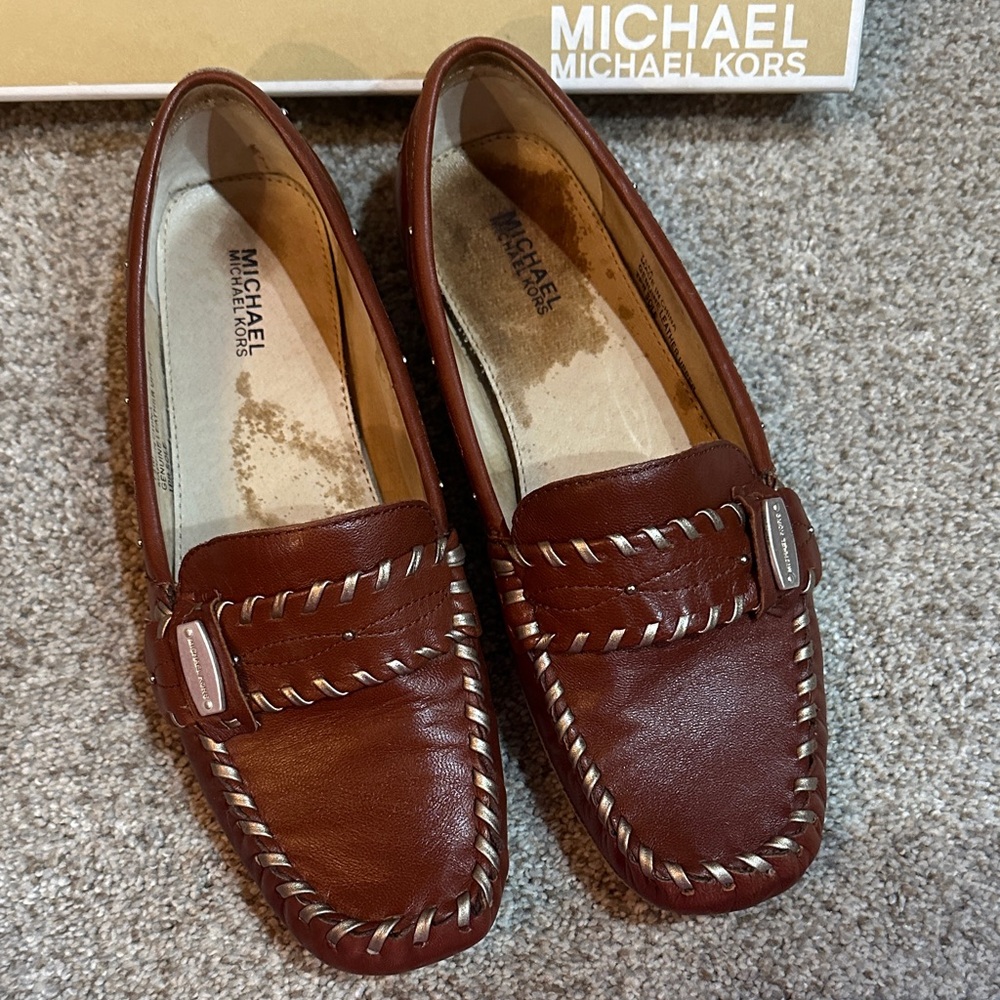 Michael Kors Chestnut Leather Slip-On Loafers